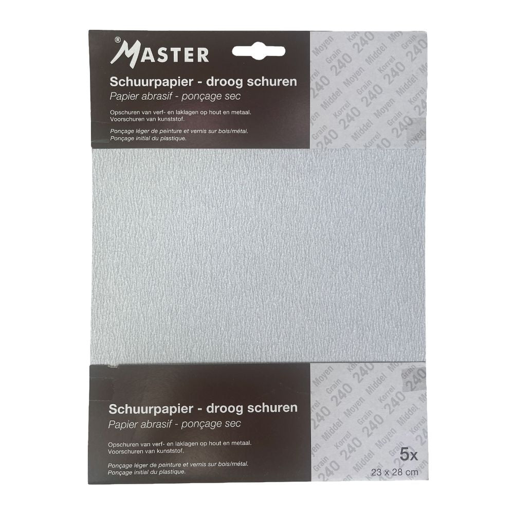 Master Droog Schuurpapier Korrel 240 – 5-Pack (23 x 28 cm)