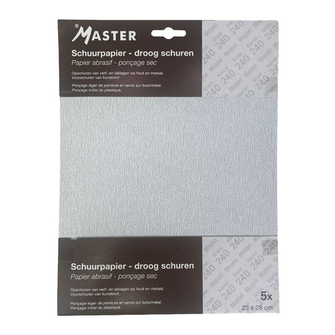 Master Droog Schuurpapier Korrel 240 – 5-Pack (23 x 28 cm)
