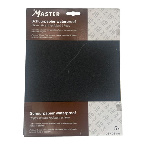 Master Waterbestendig Schuurpapier Korrel 180 – 5-Pack (23 x 28 cm)