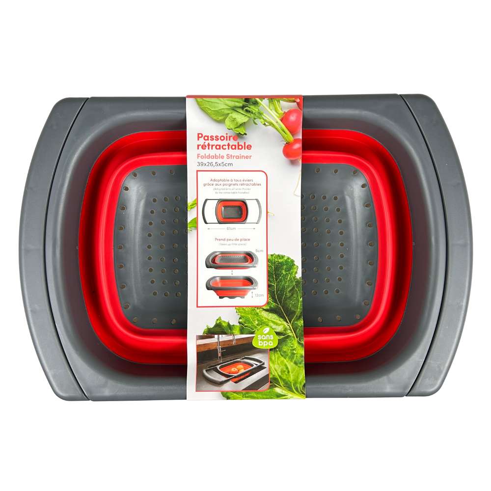 Gusta - Zusammenklappbares Sieb - 39 x 26,5 x 5cm - rot/anthrazit - BPA-frei
