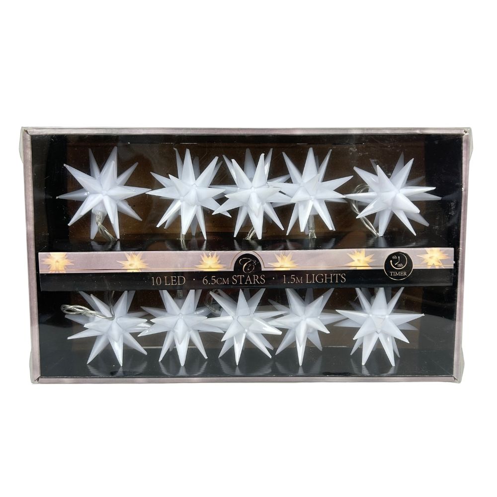 10 LED-sterren - Ø6,5cm - 1,5mtr - 2 assorti - zilver & goud - timer