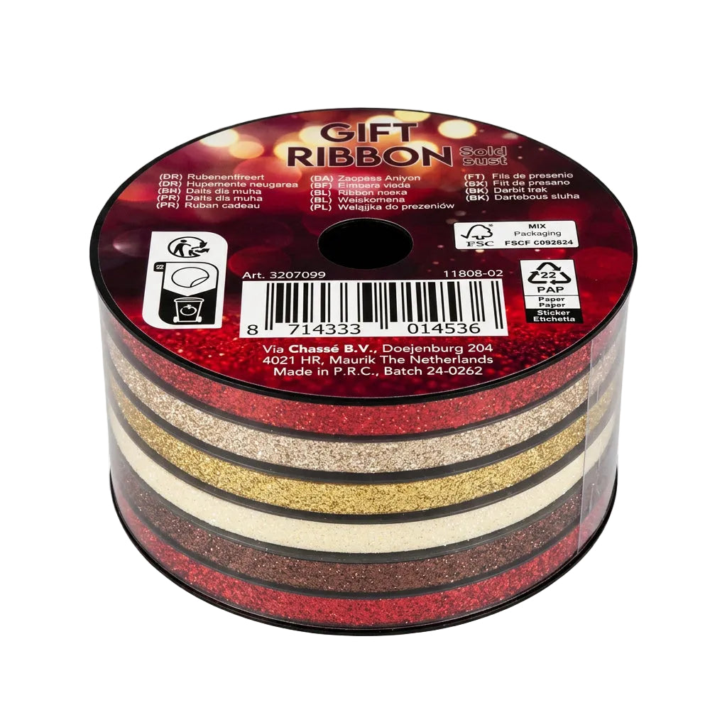 Gift ribbon, 5 mm x 5 m, 6 metallic and glitter colours, assorted in a box
