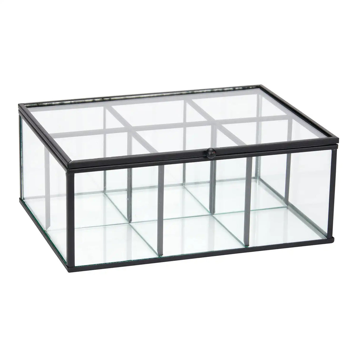 Blokker - Theedoos - Metaal / Glas – 22 x 16 x 9cm - Zwart