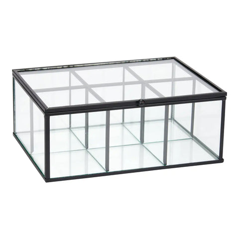 Blokker - Theedoos - Metaal / Glas – 22 x 16 x 9cm - Zwart
