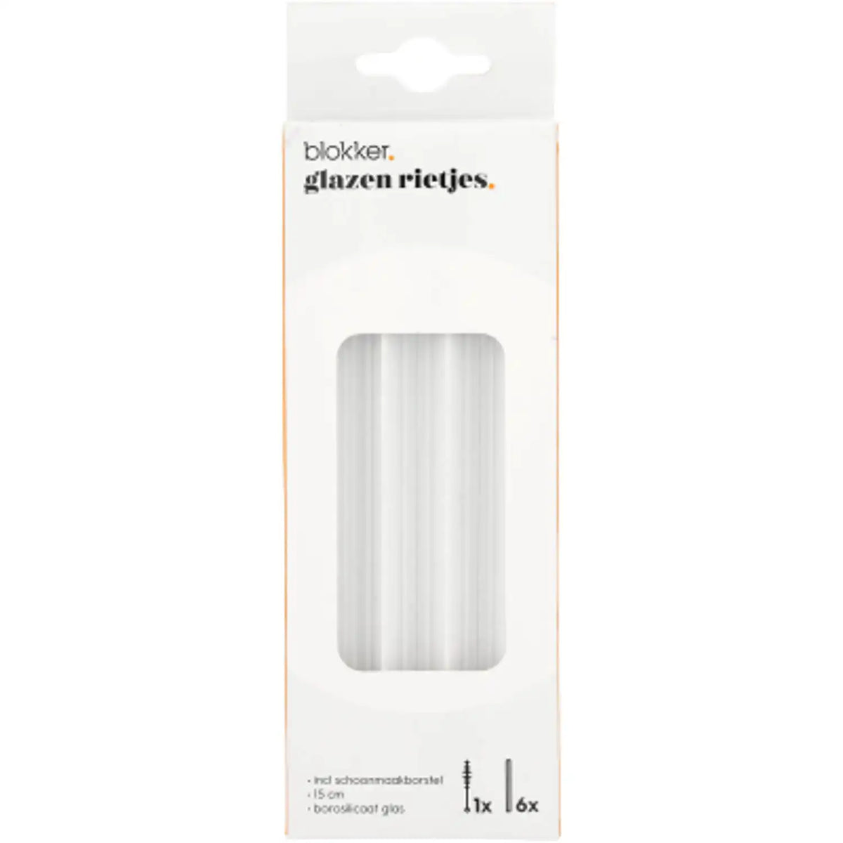 Blokker - Glazen rietjes - set van 6 + borsteltje - 15cm