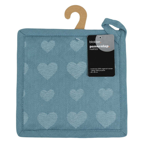 Blokker - Pannenlap Hartjes – 20 x 20 x 1cm - Jadeïet blauw