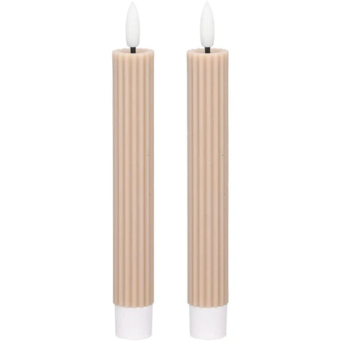 Blokker LED Dinner Candle, Ribbed - 2,2x15,5 cm - Beige