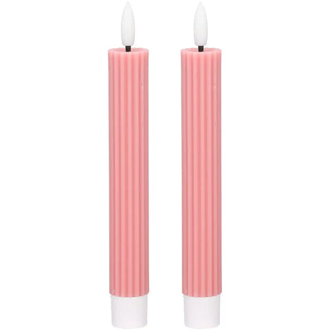 Blokker LED Dinner Candle, Ribbed - 2,2x15,5 cm - Pink