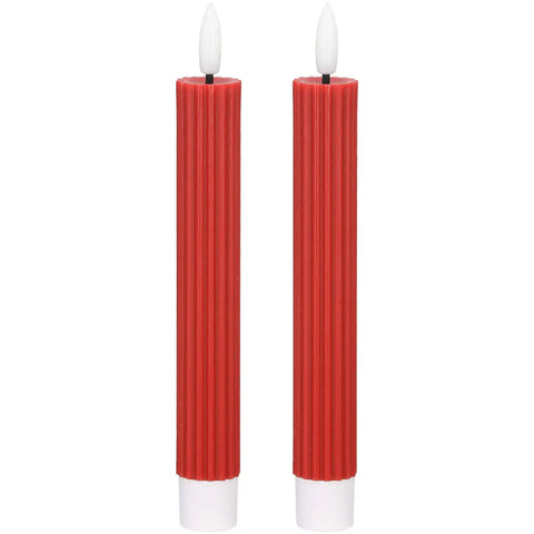 Blokker LED Dinner Candle, Ribbed - 2,2x15,5 cm - Bright Red