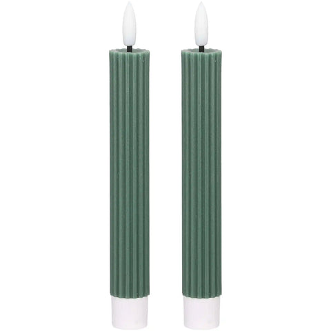 Blokker LED Dinner Candle, Ribbed - 2,2x15,5 cm - Dark Green
