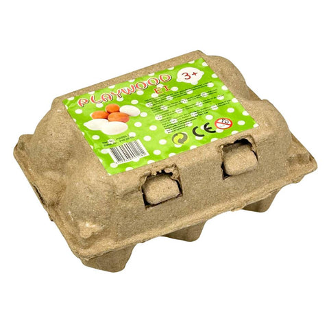 Playwood - Set of 6 wooden eggs - white and brown - 15x10x7cm