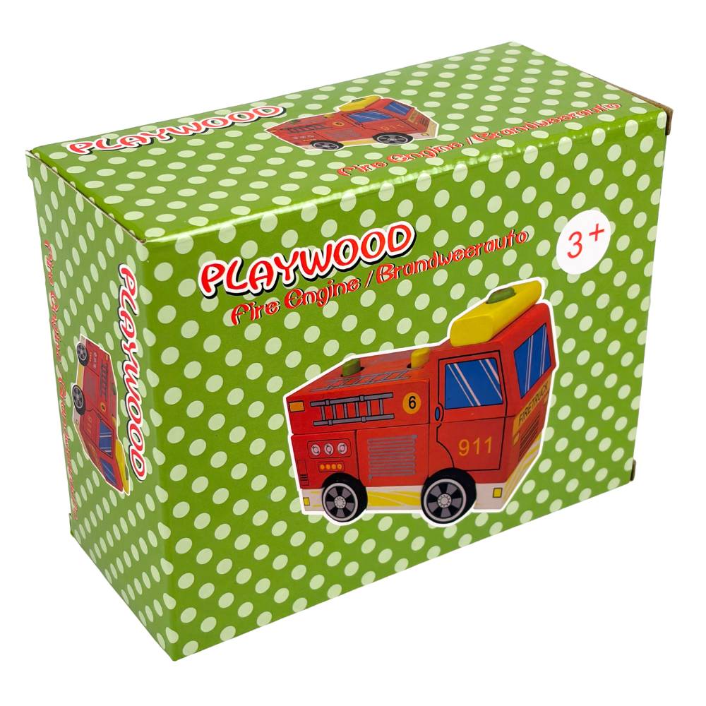 Playwood - Zerlegbares Feuerwehrauto aus Holz - 16 x 6,8 x 12,3cm (L x B x H)