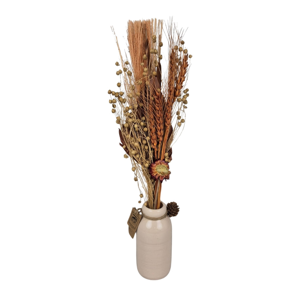 Dijk - Fles met gedroogde bloem - Bruin - 6x45cm
