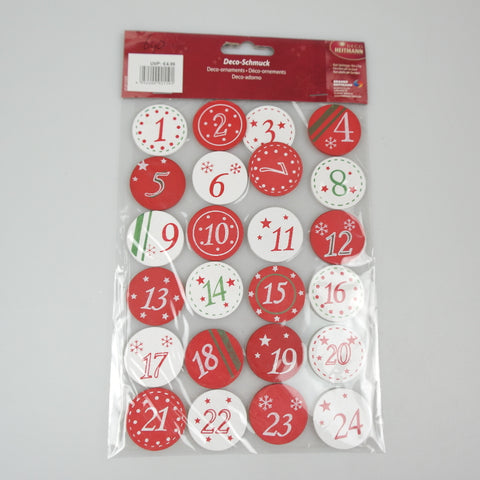 Wooden Advent calendar stickers - approx. 3.5 cm red/white