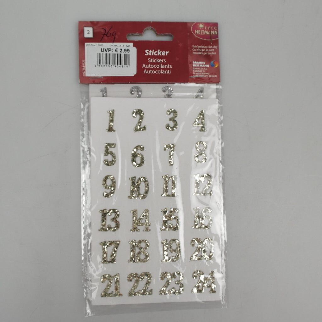 Number stickers with glitter - assorted - approx. 1.7 cm gold and silver