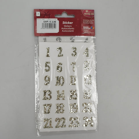 Number stickers with glitter - assorted - approx. 1.7 cm gold and silver