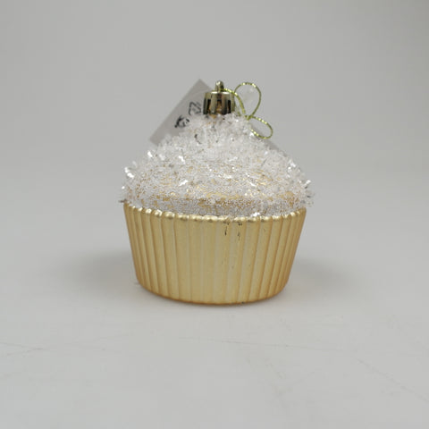 Hanging muffin - approx. 7 x 7 x 7.6 cm - matt gold - glittered white