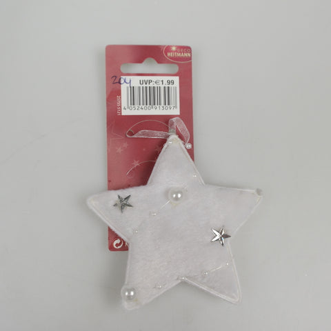 Plush star with beads - approx. 8.5 cm - white/silver