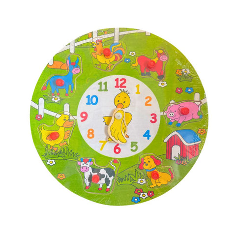 Playwood Houten Leerklok met Puzzel – Variant Boerderij – 22 cm