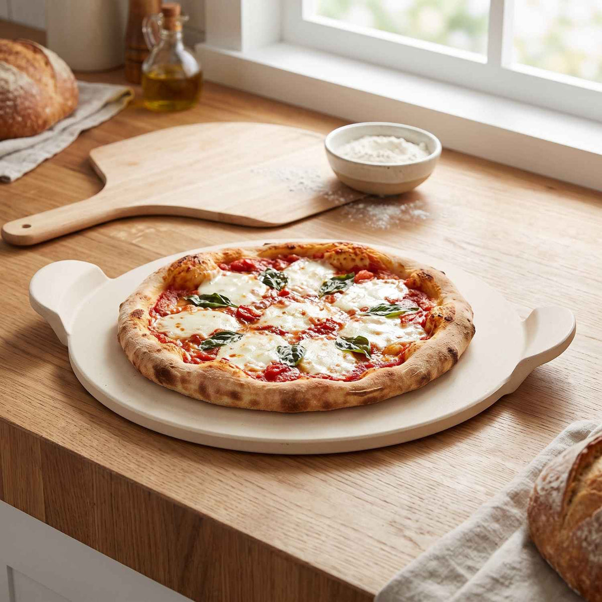 Blokker - pizzasteen - Ø33cm - natuursteen - beige