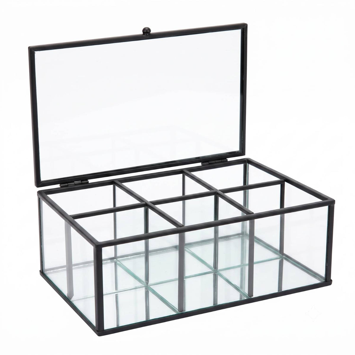Blokker - Theedoos - Metaal / Glas – 22 x 16 x 9cm - Zwart