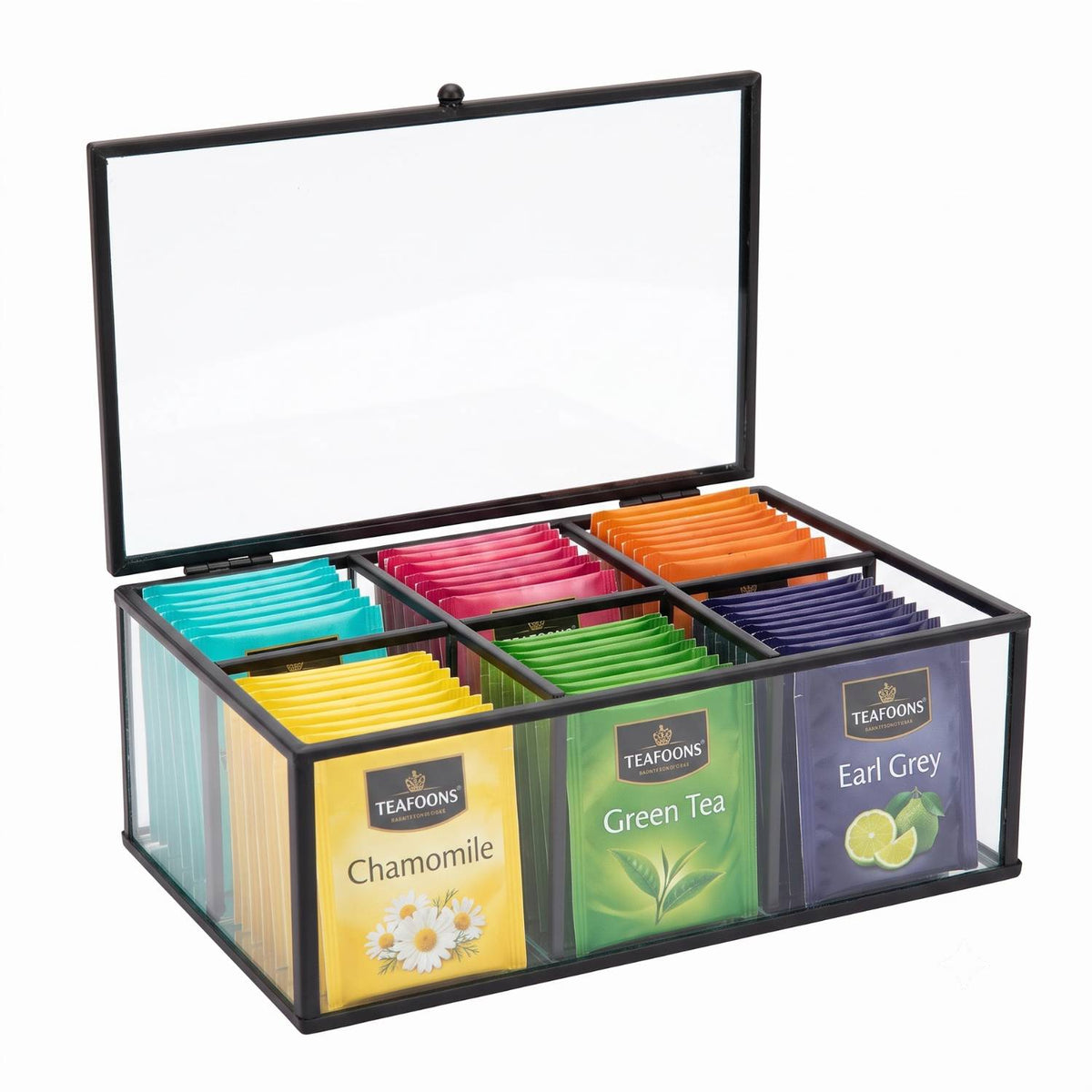 Blokker - Theedoos - Metaal / Glas – 22 x 16 x 9cm - Zwart