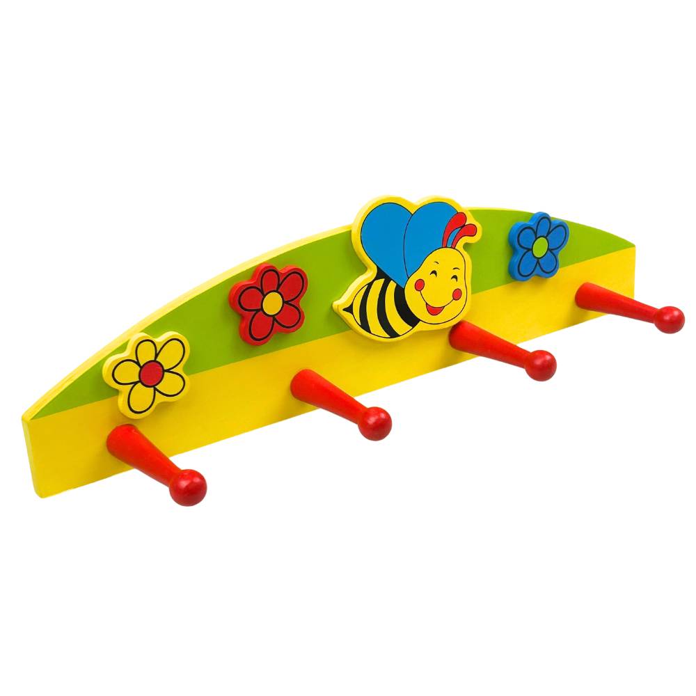 Houten kinderkapstok 'Bij met bloemen' - 40cm
