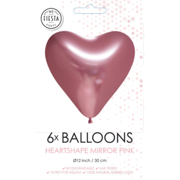 Fiesta - Luftballons - 6 Stück - herzförmig Spiegel rosa - Ø 30cm