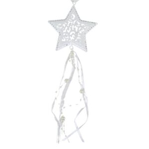 Mica ster met decoratief lint - ca. 9x32 cm - wit