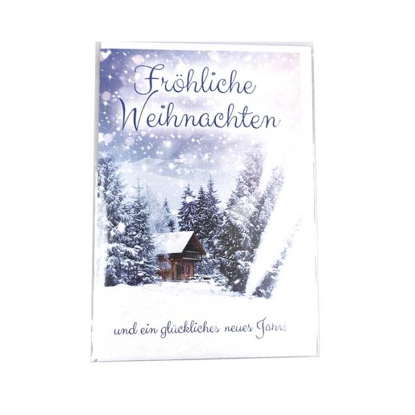 Weihnachtskarte - 11,50x17,50 cm - Holzhaus Schnee