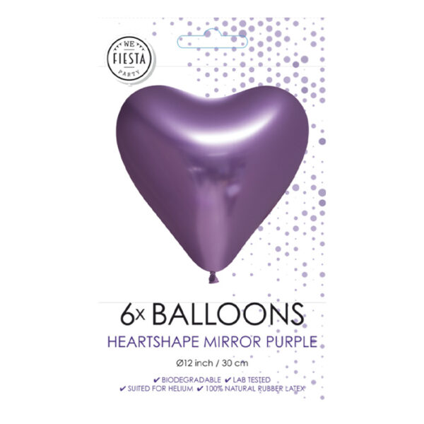 Fiësta - Ballonnen - 6st - hartvormige spiegel paars - Ø30cm