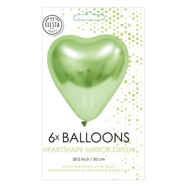 Fiesta - Balloons - 6pcs - heart shape mirror green - Ø30cm