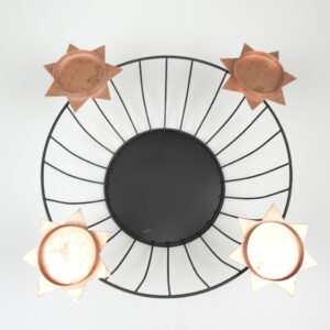 Metal basket with four candle holders - approx. 14.5x45 cm - black