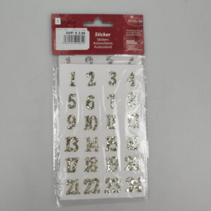 Zahlenaufkleber mit Glitter - sortiert - ca. 1,7 cm gold und silber