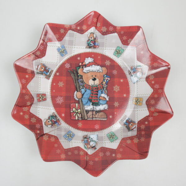 Star plate Teddy with skis - approx. 23 cm - colorful