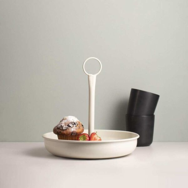 Gusta - Serveerschaal met handvat - Ø 25cm - metaal - crême/grijs - Afbeelding 3