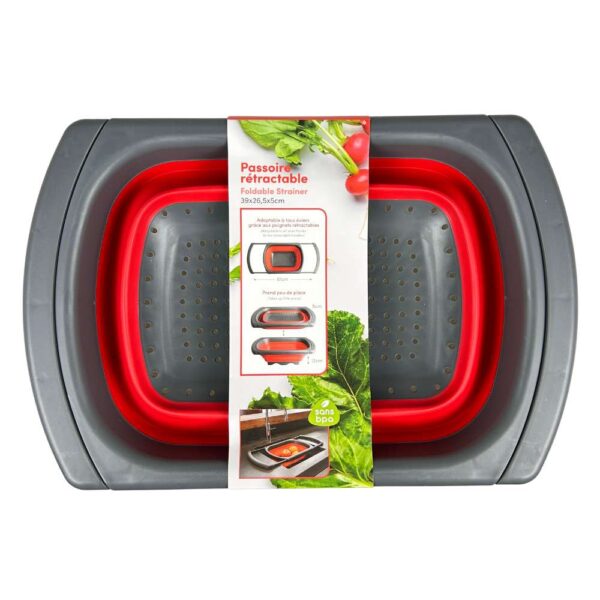 Gusta - Opvouwbaar vergiet - 39 x 26,5 x 5cm - rood/antraciet - bpa-vrij