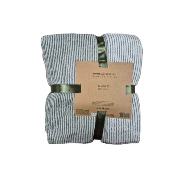Blanket plaid - white/brown/green - striped - 130x170cm - 2 ass. - Afbeelding 2