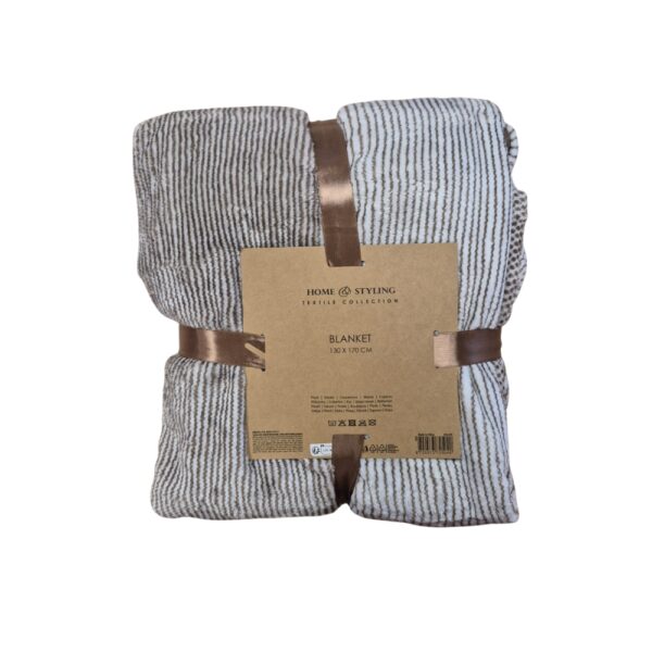 Blanket plaid - white/brown/green - striped - 130x170cm - 2 ass. - Afbeelding 3