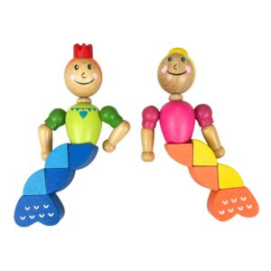 Houten elastische zeemeermin - 2 assorti - 13cm