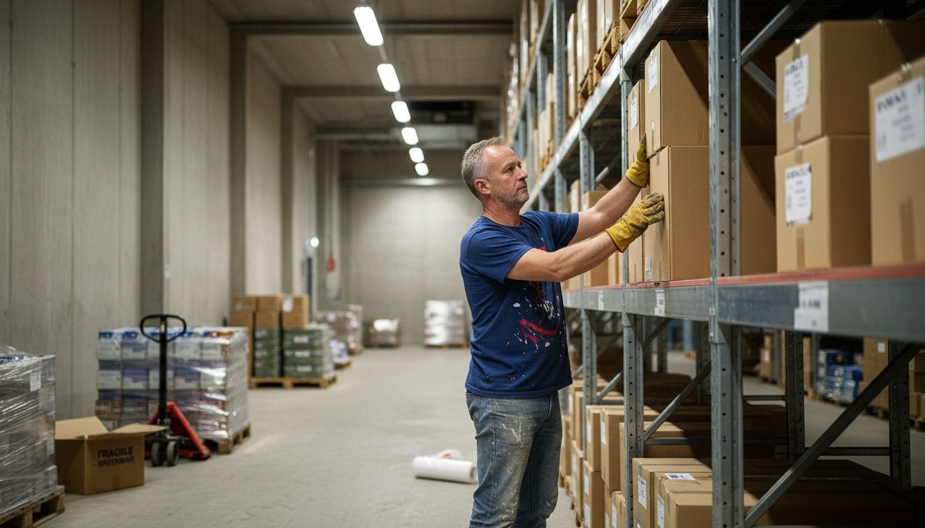 Magazijnmedewerker zet restpartijen netjes weg in het magazijn