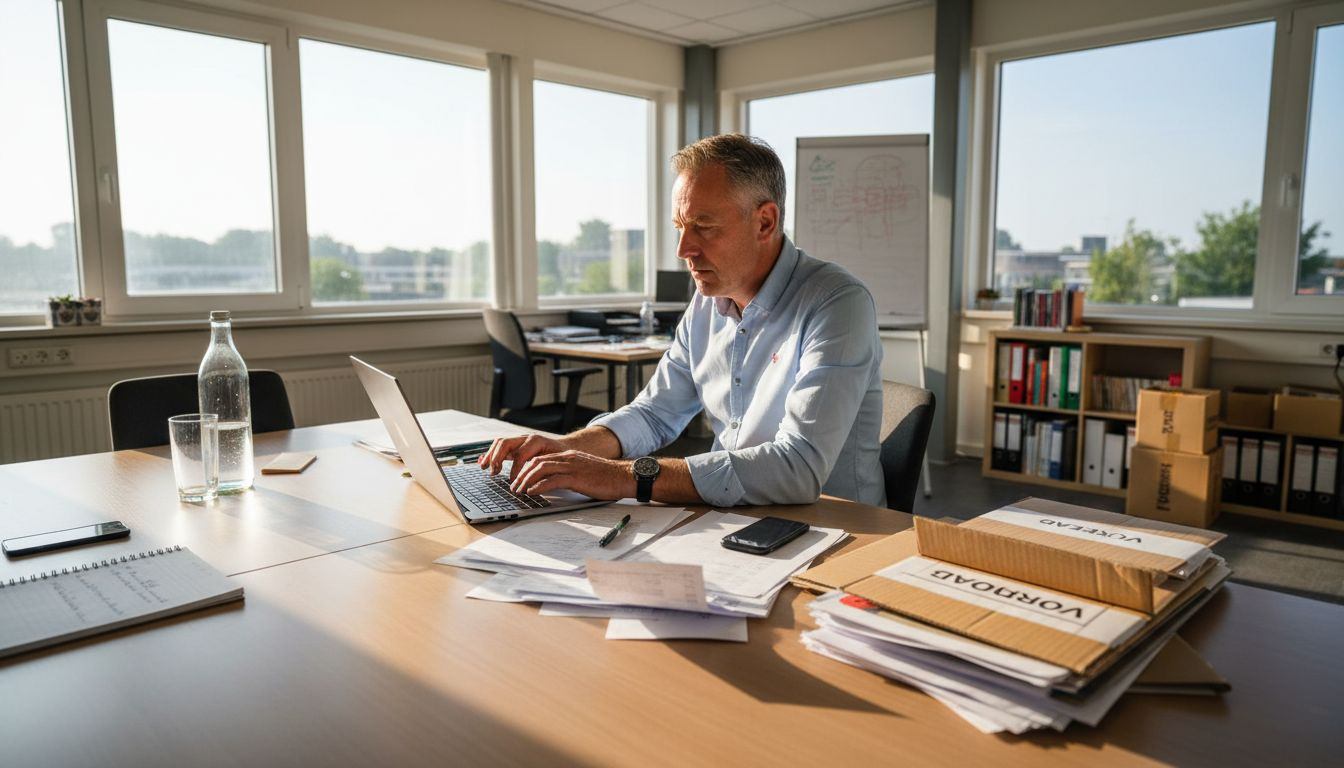 Ondernemer controleert de binnengekomen voorraadbonnen