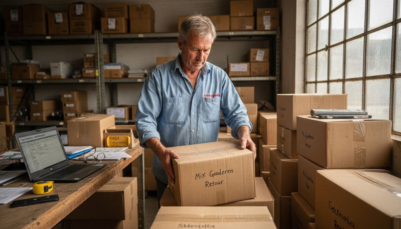 Man doet voorraadcheck van restpartijen in het magazijn van de groothandel.